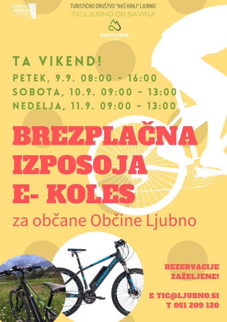 Občina Ljubno sporoča – v tednu mobilnosti brezplačna izposoja e-koles