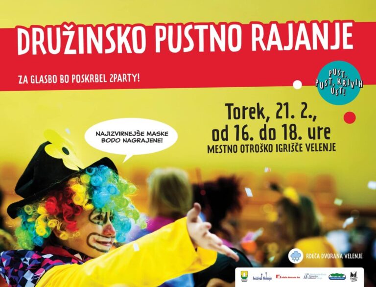 DOGODEK: “Pust, pust, krivih ust”  na družinsko pustno rajanje v Velenje – 23.2.2023 ob 16. uri