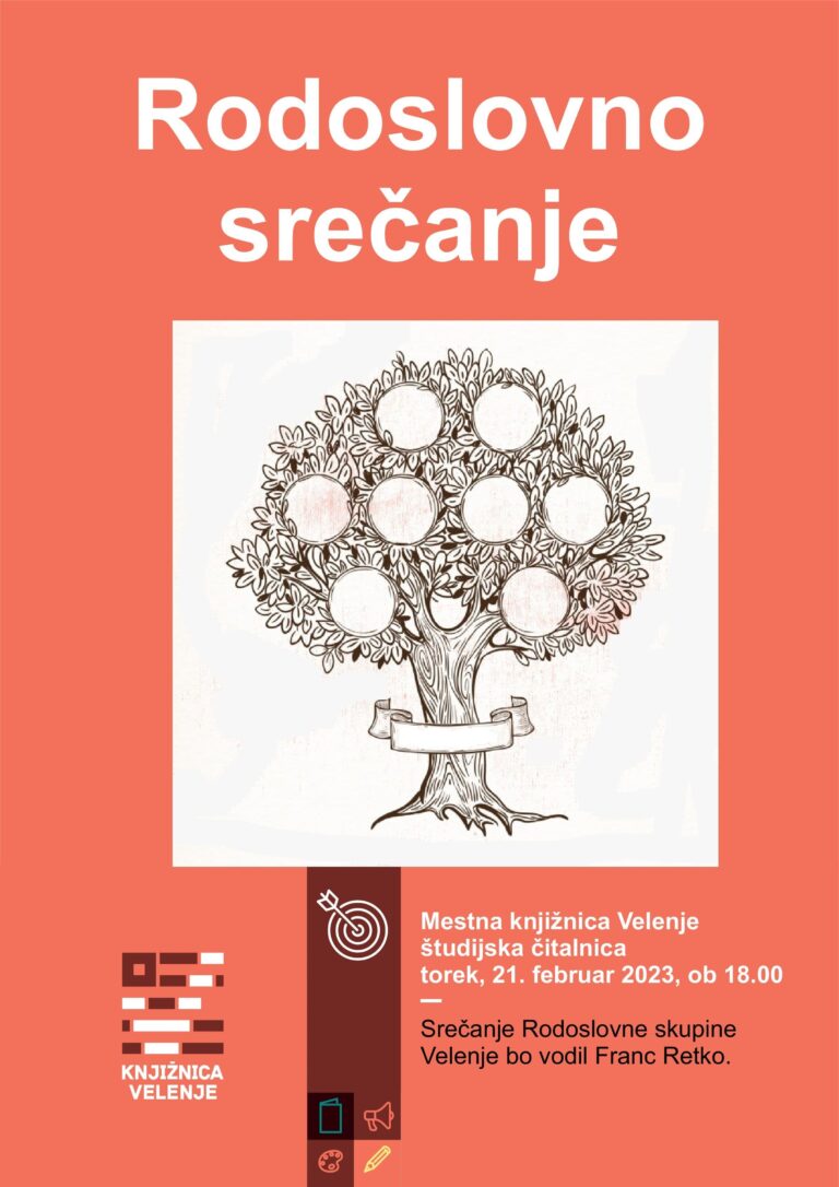 DOGODEK: Rodoslovno srečanje – Mestna knjižnica Velenje, 21. 2. 2023 ob 18.00