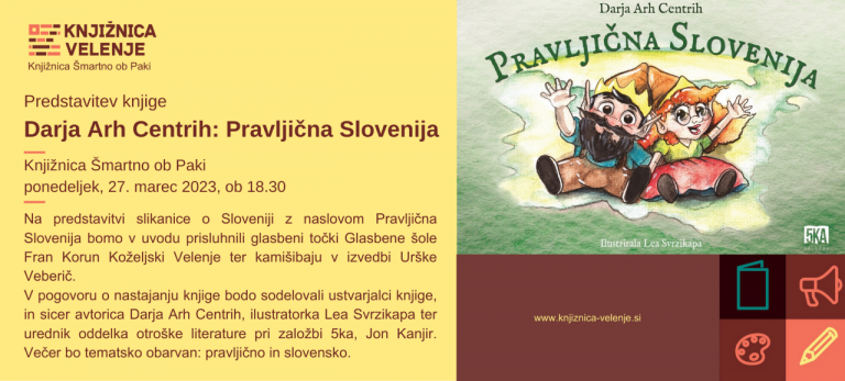 DOGODEK: Darja Arh Centrih: Pravljična Slovenija –  danes 18.30 v Knjižnici Šmartno ob Paki