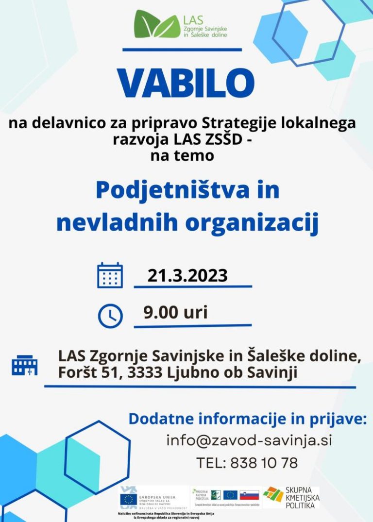 ZAVOD SAVINJA VABI NA DELAVNICE: PRIPRAVA STRATEGIJE LOKALNEGA RAZVOJA LAS ZSŠD