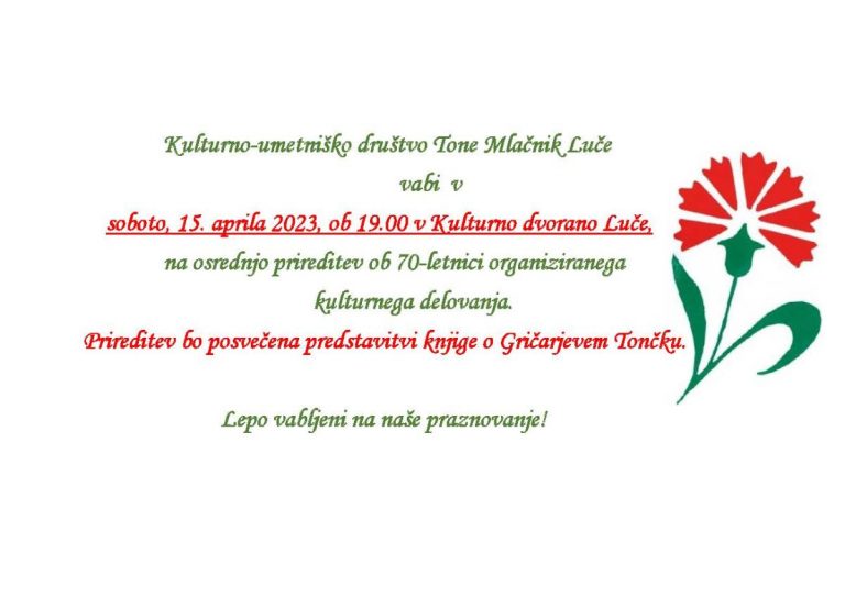 DOGODEK: OSREDNJA PRIREDITEV OB 70-LETNICI ORGANIZIRANEGA KULTURNEGA DELOVANJA V LUČAH