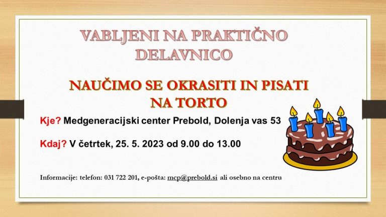 VABILO: Delavnica “KUHAMO IN PEČEMO V MEDGENERACIJSKEM CENTRU PREBOLD”