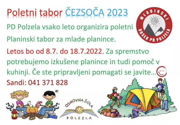 VABILO: Tabor mladih planincev ČEZSOČA