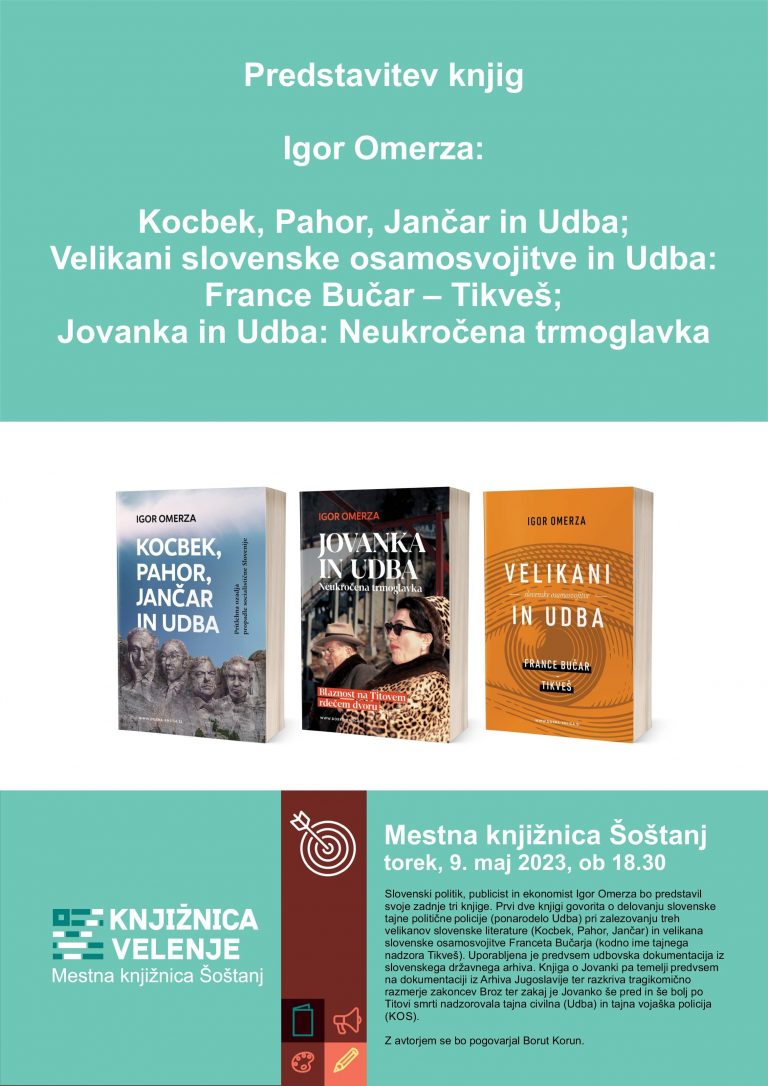 DOGODEK: Igor Omerza: Kocbek, Pahor, Jančar in Udba; Velikani slovenske osamosvojitve in Udba: France Bučar – Tikveš; Jovanka in Udba: Neukročena trmoglavka   –  9. 5. 2023, ob 18.30