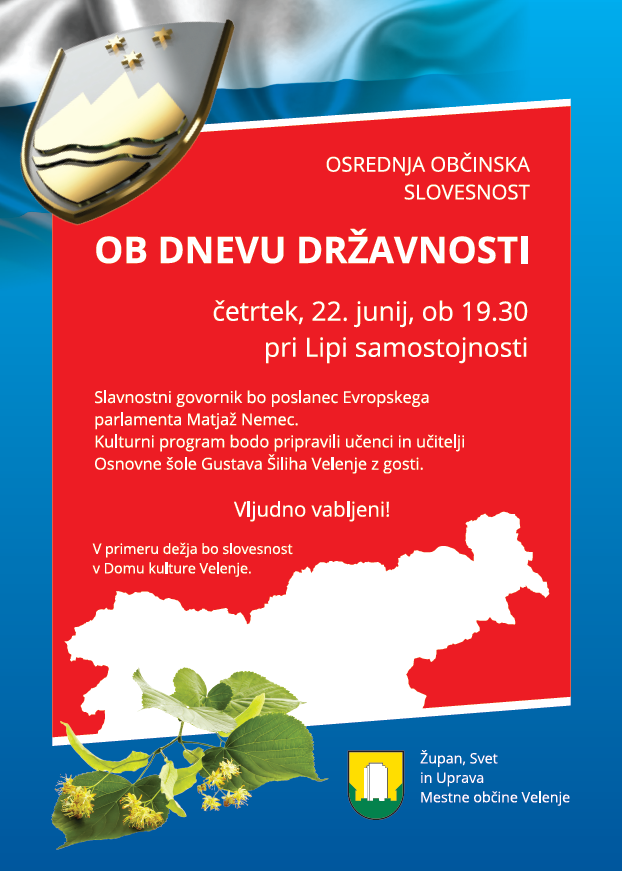 V VELENJU BODO DAN DRŽAVNOSTI PROSLAVILI PRI LIPI SAMOSTOJNOSTI, Vir: Služba za odnose z javnostmi Mestne občine Velenje