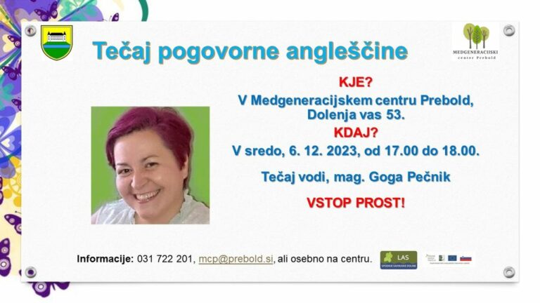 Začetni tečaj pogovorne angleščine v Preboldu