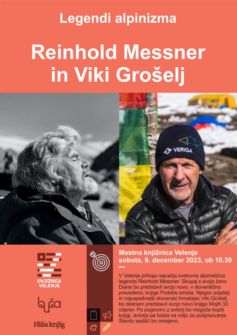 DOGODEK: Legendi alpinizma: Reinhold Messner in Viki Grošelj v Mestni knjižnici Velenje