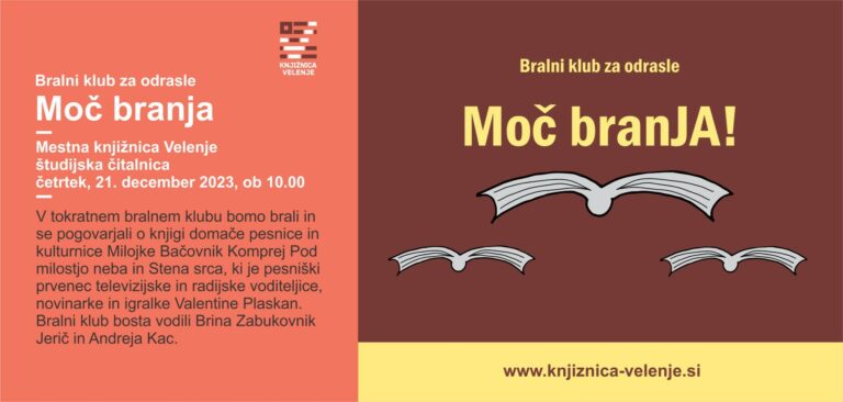 DOGODEK: Moč branja: bralni klub za odrasle, VIR: Mestna knjižnica Velenje