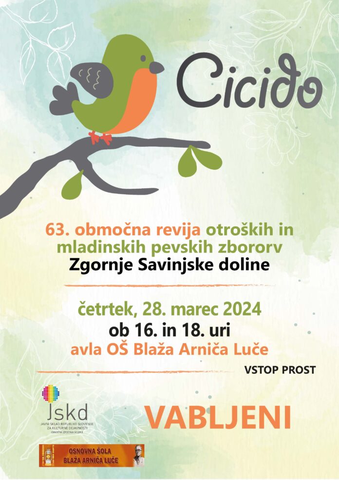 CICIDO - 63. OBMOČNA REVIJA OTROŠKIH IN MLADINSKIH PEVSKIH ZBOROV ZGORNJE SAVINJSKE DOLINE, VIR: Občina Luče