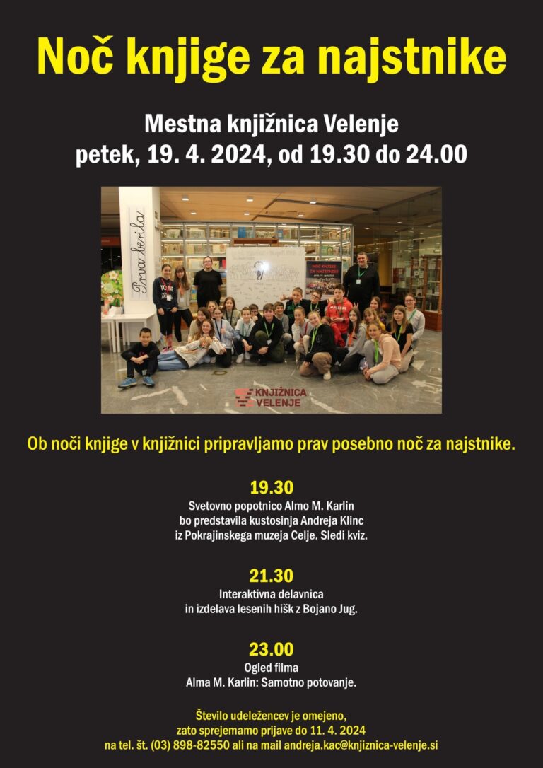 DOGODEK: Noč knjige za najstnike, VIR: Mestna knjižnica Velenje