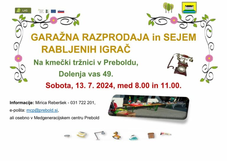 Vabilo na Garažno razprodajo in Sejem rabljenih Igrač v Prebold