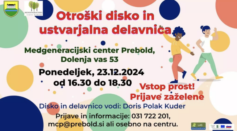 Predpraznična zabava za otroke v Preboldu – disko in ustvarjalna delavnica