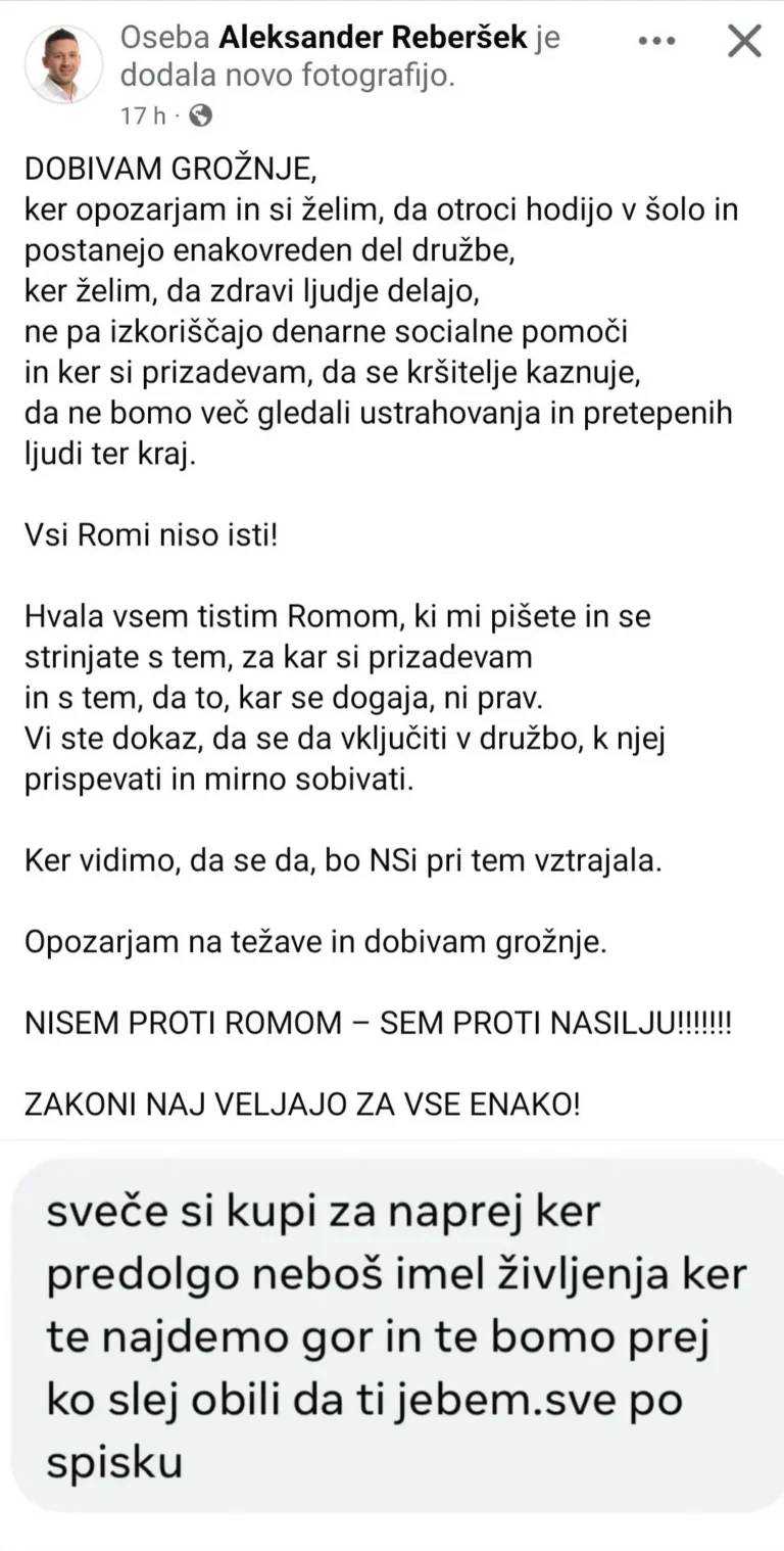 Poslanec Reberšek po opozarjanju na nasilje prejel grožnje – poudarja, da zakon mora veljati za vse