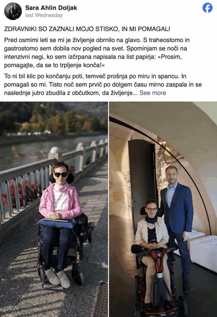 Odvetnica in predavateljica invalidka Sara Ahlin Doljak, VIR Zajem zaslona Facebook Sara Ahlin Doljak