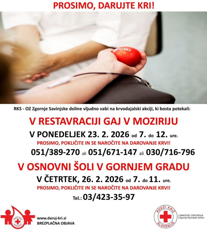 KRVODAJALSKA AKCIJA V OSNOVNI ŠOLI GORNJI GRAD, VIR: Občina Gornji Grad