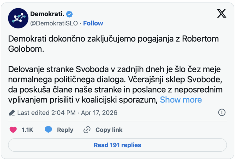 Demokrati prekinili pogajanja z Golobom: odnosi se zaostrujejo